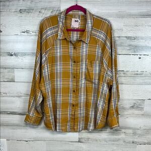 SO Womens Button Down Plaid Shirt Long Sleeve Yellow Plaid XXL